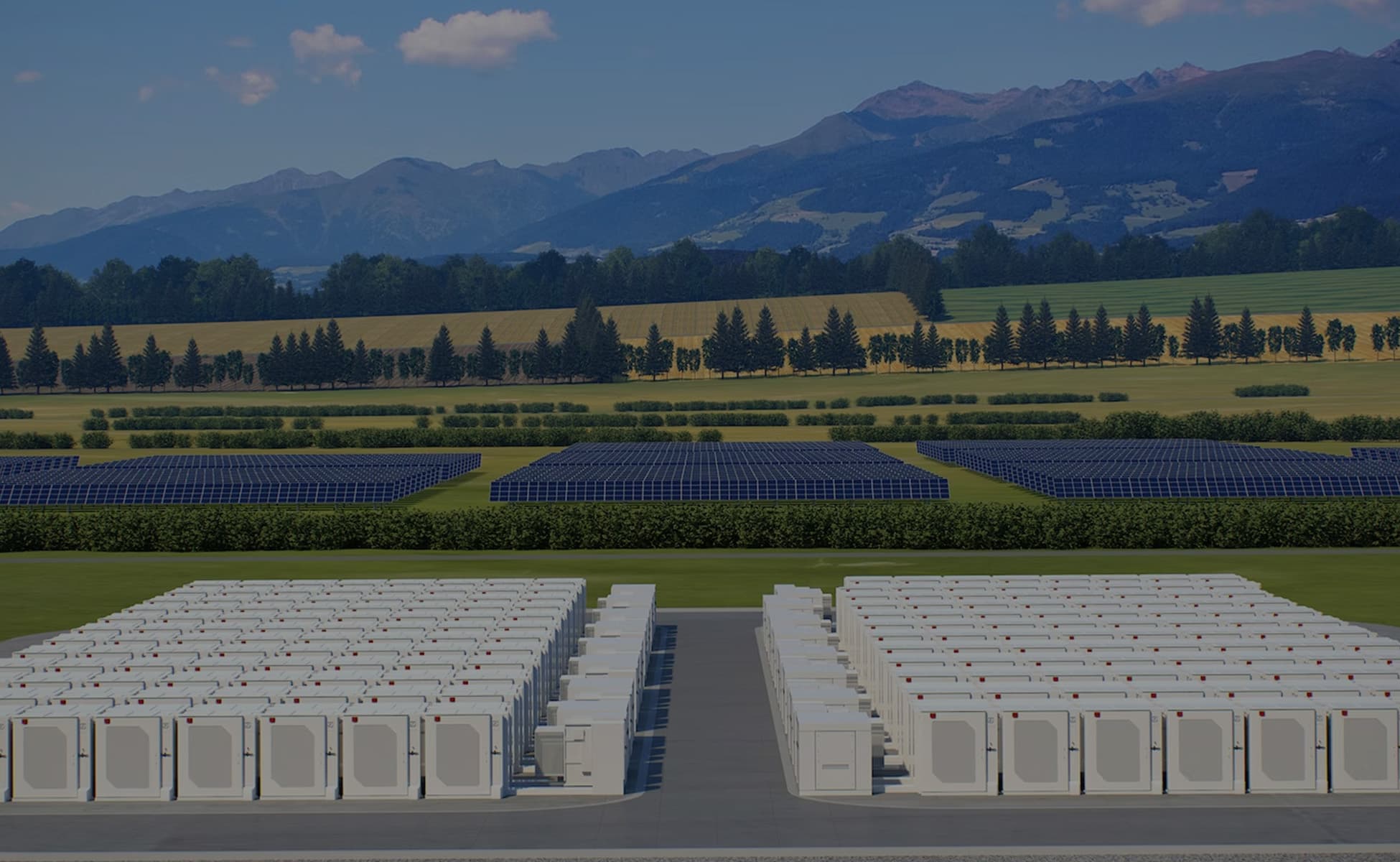 Wind turbines and a solar power plant